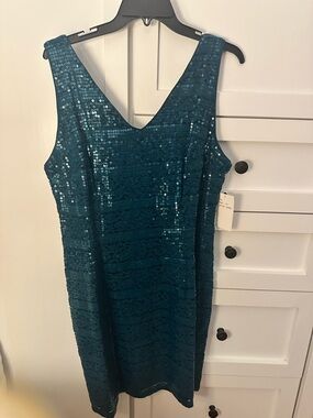 SD Collection Teal Sequin V-Neck Midi Dress